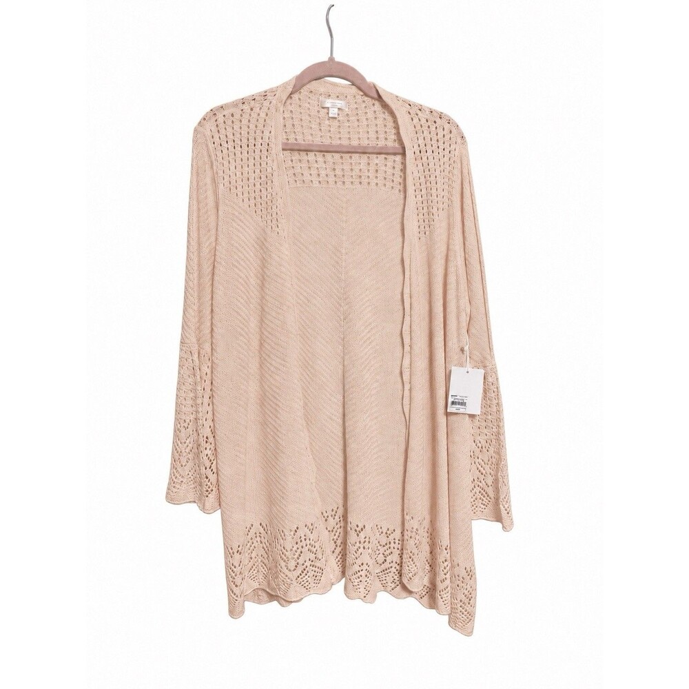 LC Lauren Conrad Cardigan XL NWT Pink Peach Open Front Pointelle Bell Sleeve